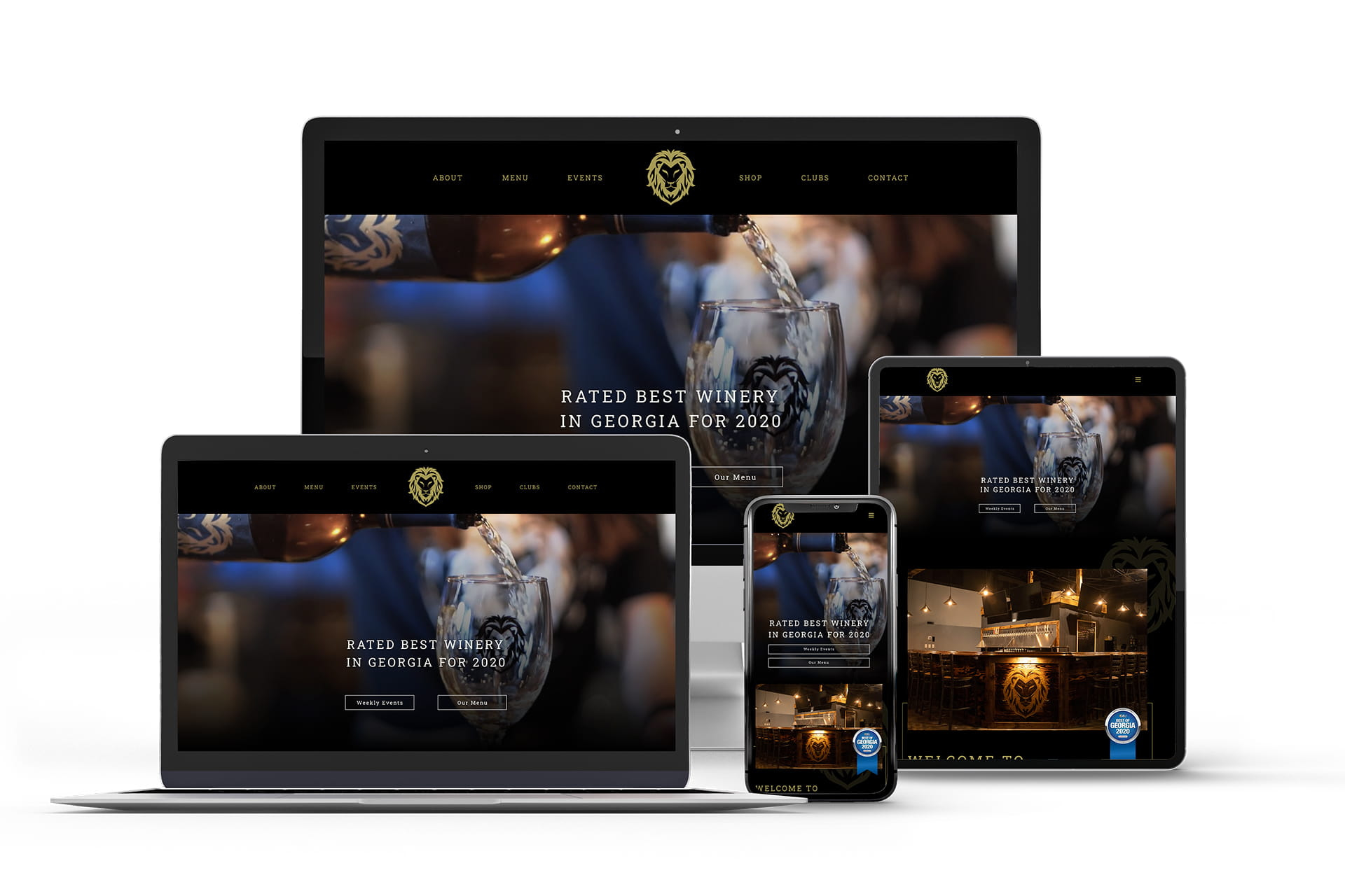 Shezmu Cellars website mockups on multiple devices